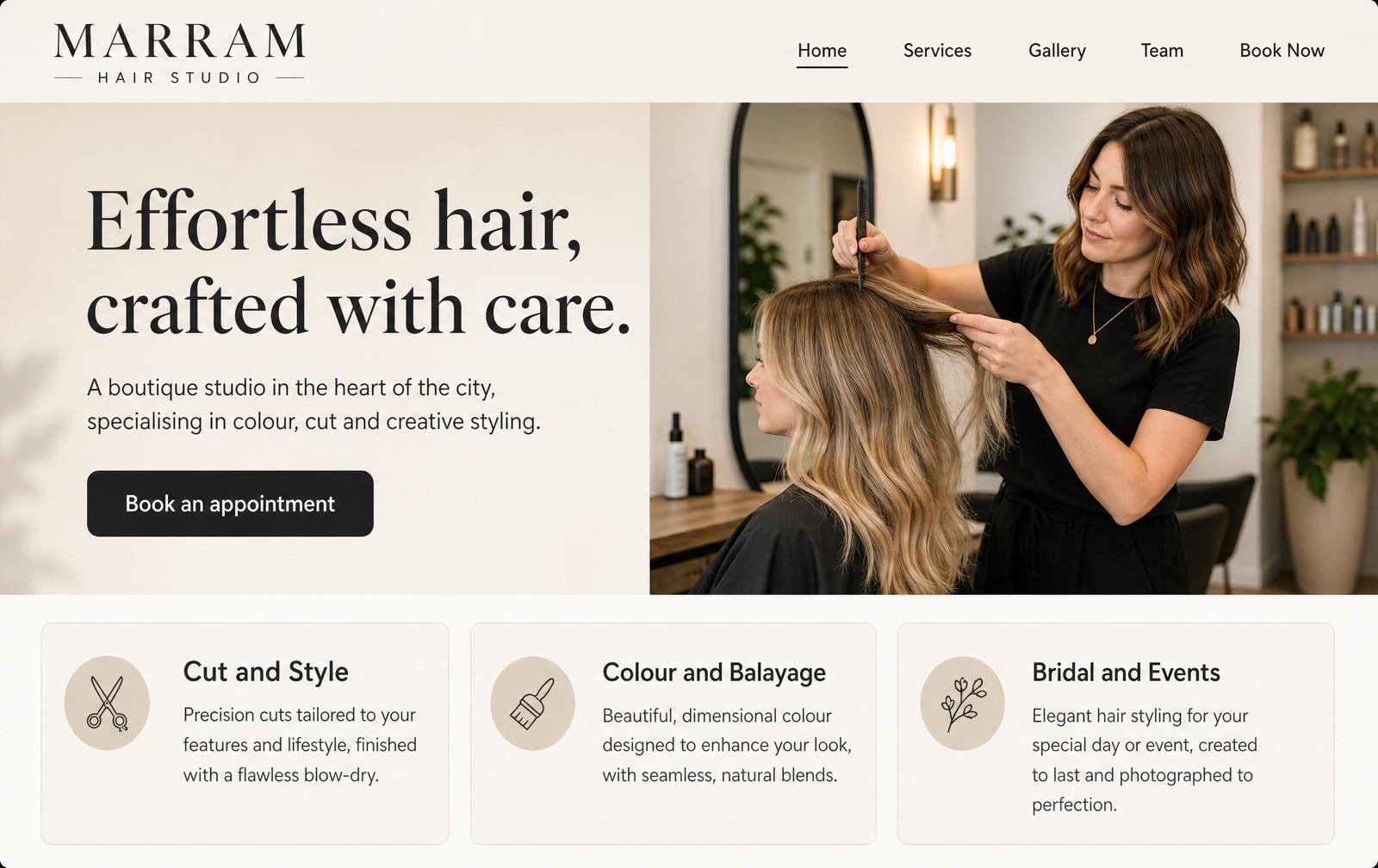 Marram Hair Studio website homepage